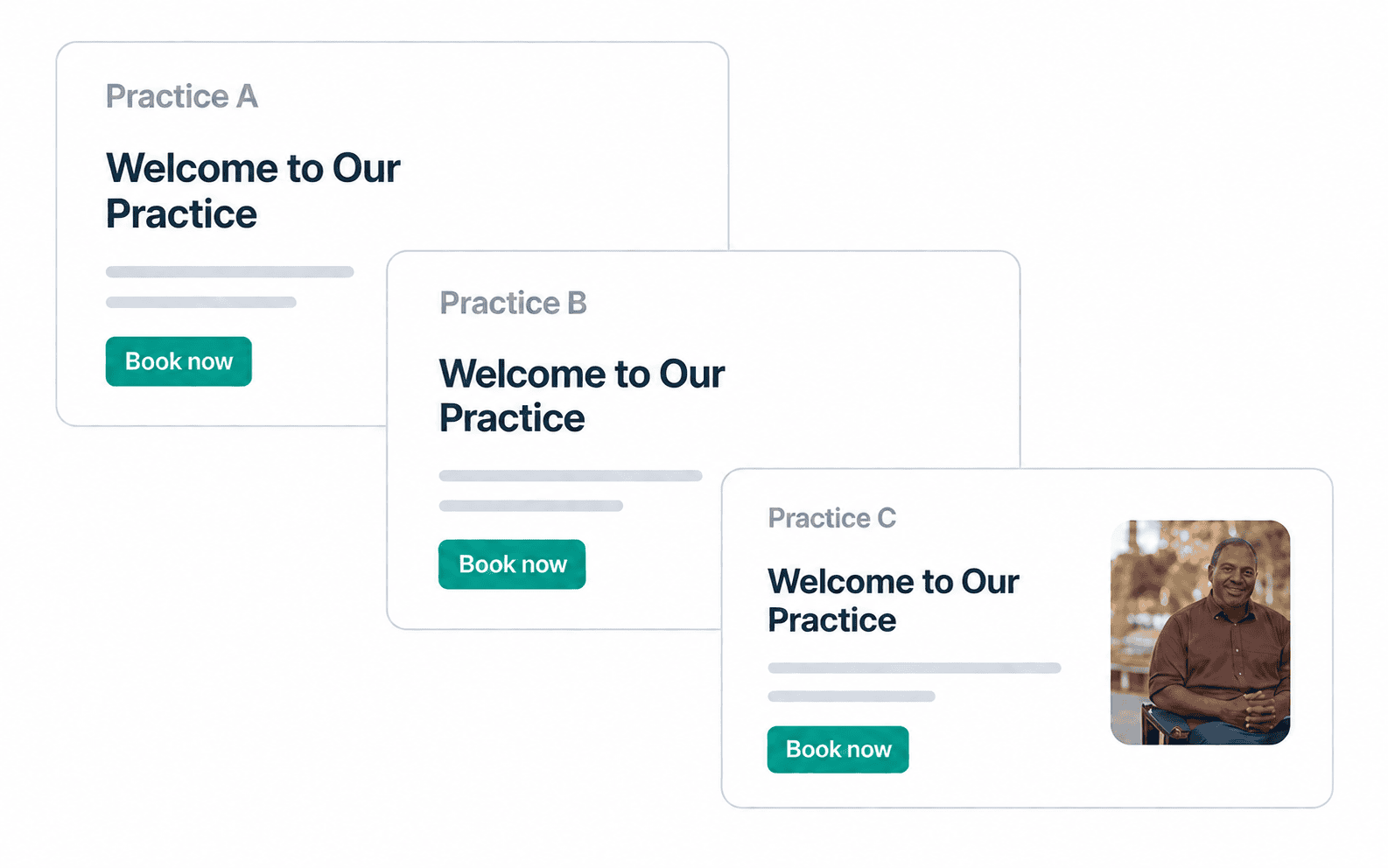 Three near-identical dental practice websites side by side